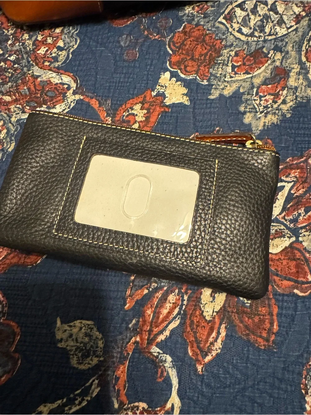 Dooney & Bourke Black Pebbled Leather Satchel with Brown Trim